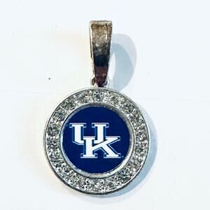 14K White Gold Plated Kentucky Wildcats CZ’S Round Charm with 1.5MM Bail